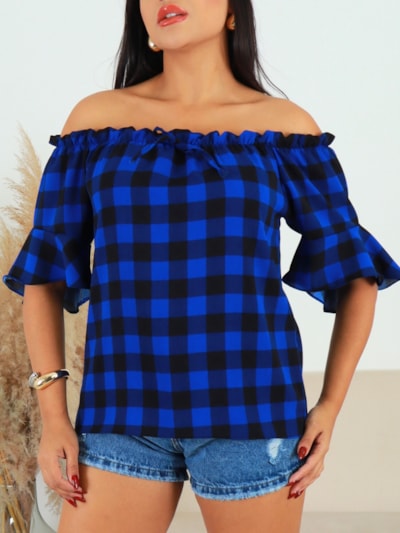 BLUSA XADREZ OMBRO A OMBRO MARILIA