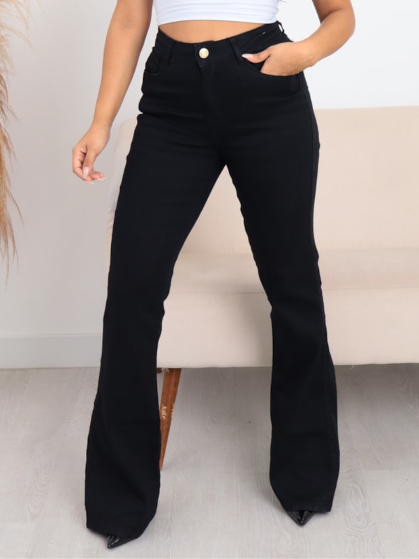 CALÇA JEANS FLARE PRETO MILLA