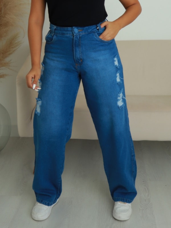 CALÇA JEANS WIDE LEG DESTROYED ARIADNA