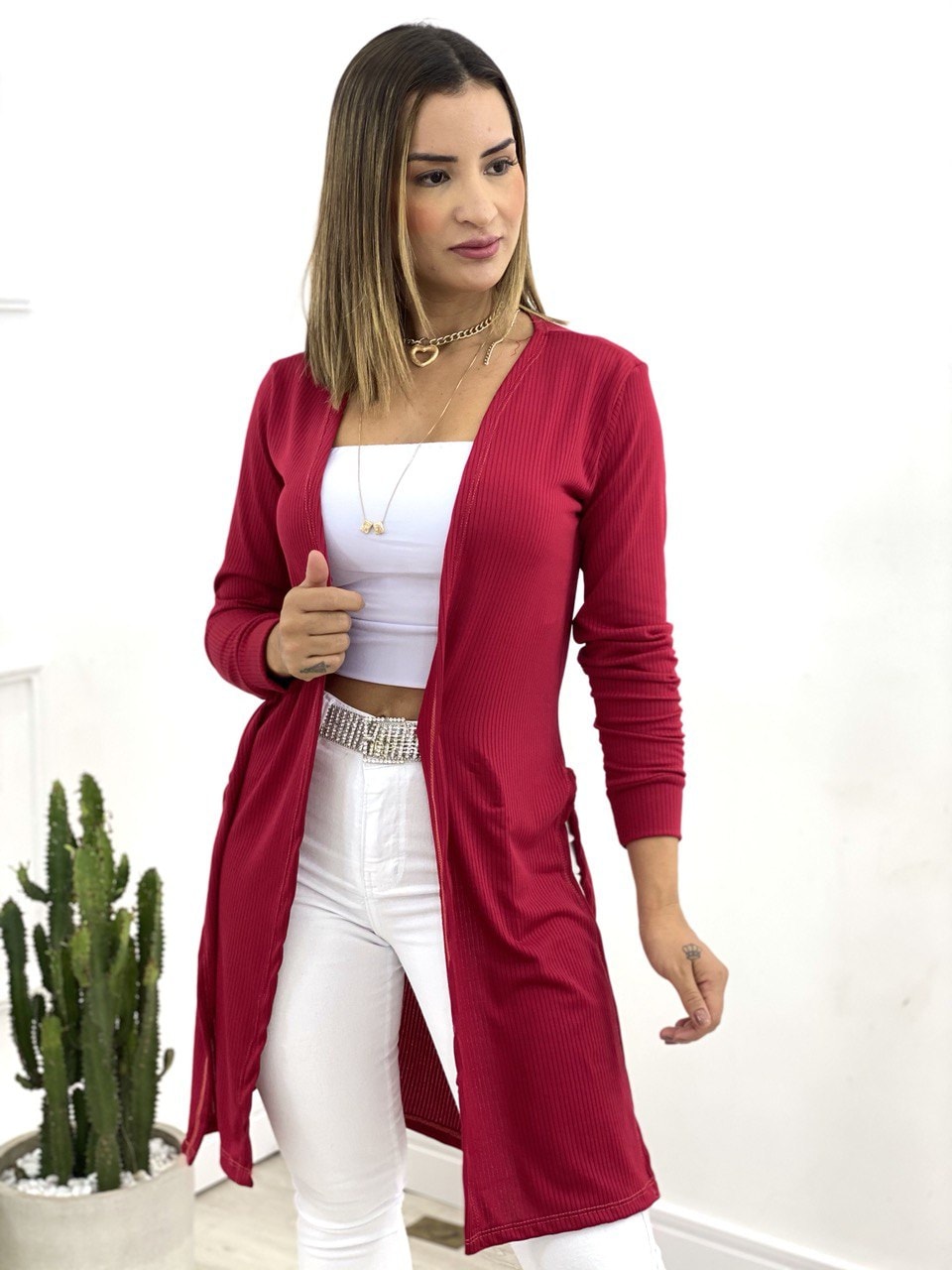 cardigan canelado branco