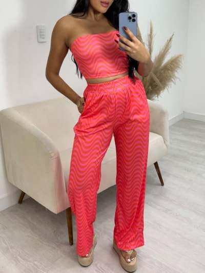 CONJUNTO CROPPED CALÇA PANTALONA ESTAMPADO MALUMA