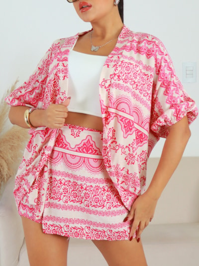 CONJUNTO KIMONO SHORT SAIA ESTAMPADO CLEIDIANE