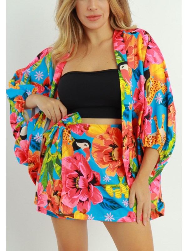 Conjunto Feminino Kimono/Cardigan e Short Plus Size - Grepe Beachwear