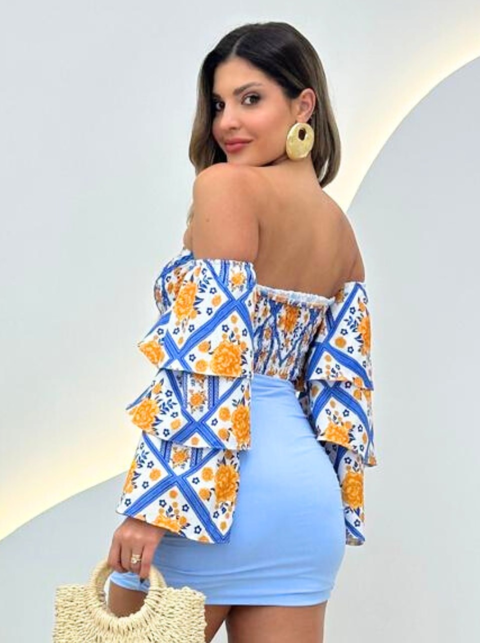 CROPPED ESTAMPADO LASTEX BABADO MANGA ROBERTA