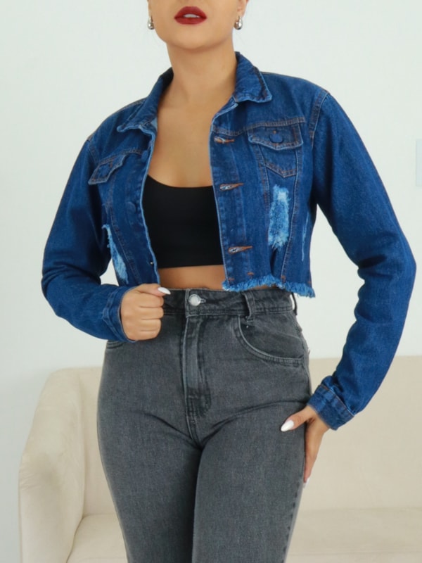 JAQUETA CROPPED JEANS DESTROYED TATIANE