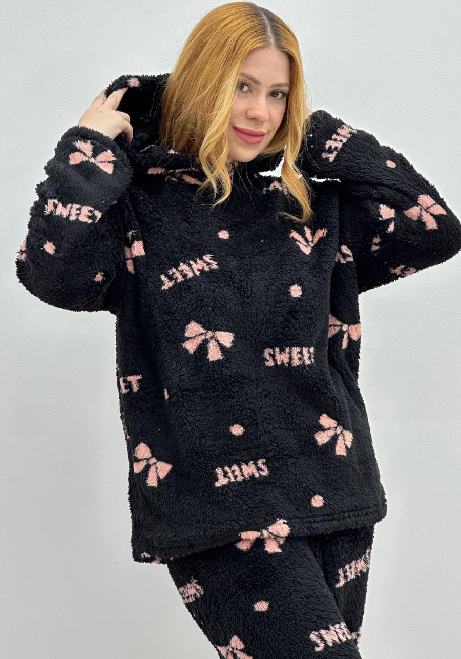 PIJAMA BLUSA COM CAPUZ E CALÇA PLUSH SWEET