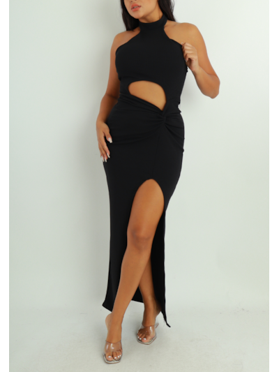 VESTIDO GOLA ALTA FENDA NEIA