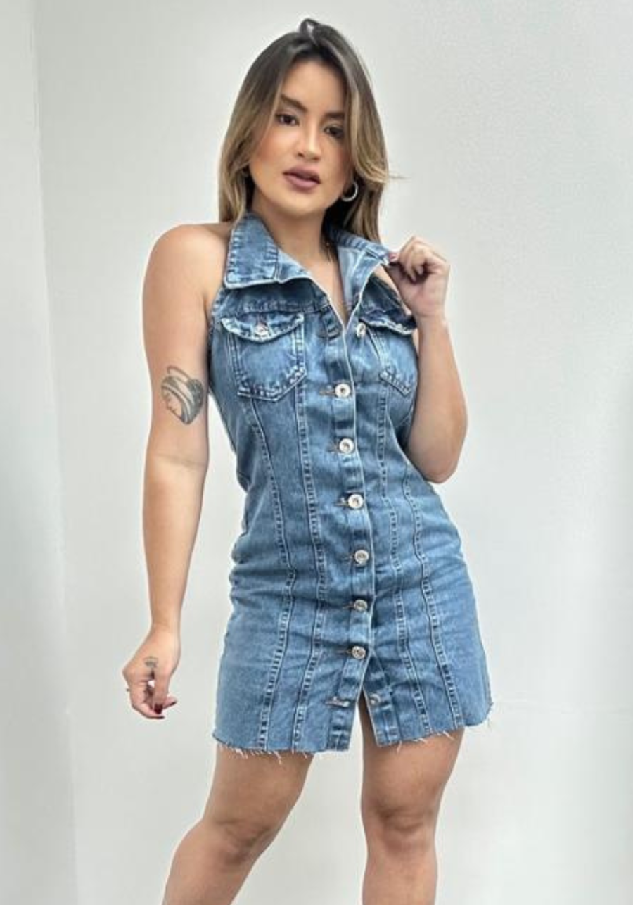 Vestidos jeans longos com botões 2024 na frente