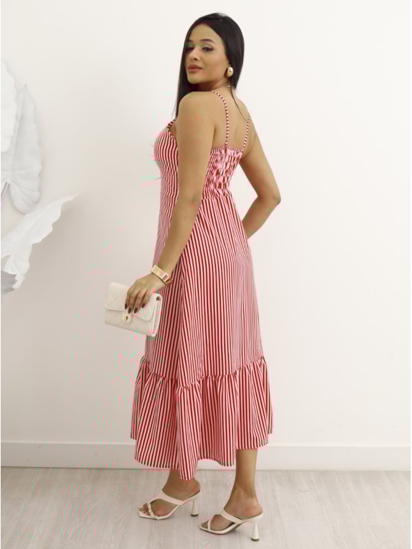 VESTIDO LISTRADO BOTÕES FRONTAIS AMANDA