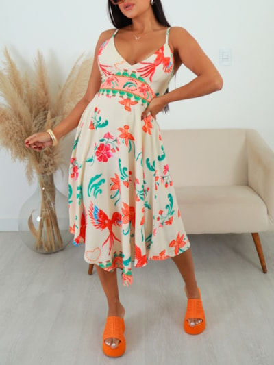 VESTIDO MIDI ASSIMÉTRICO ESTAMPADO VIVIANY